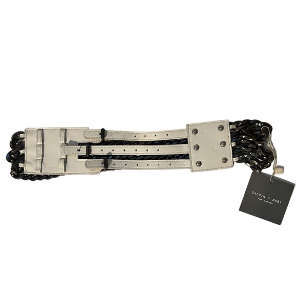Satchin + Babi Accessories - Satchin + Babi White White Leather Plastic Chain Three Loop Belt
